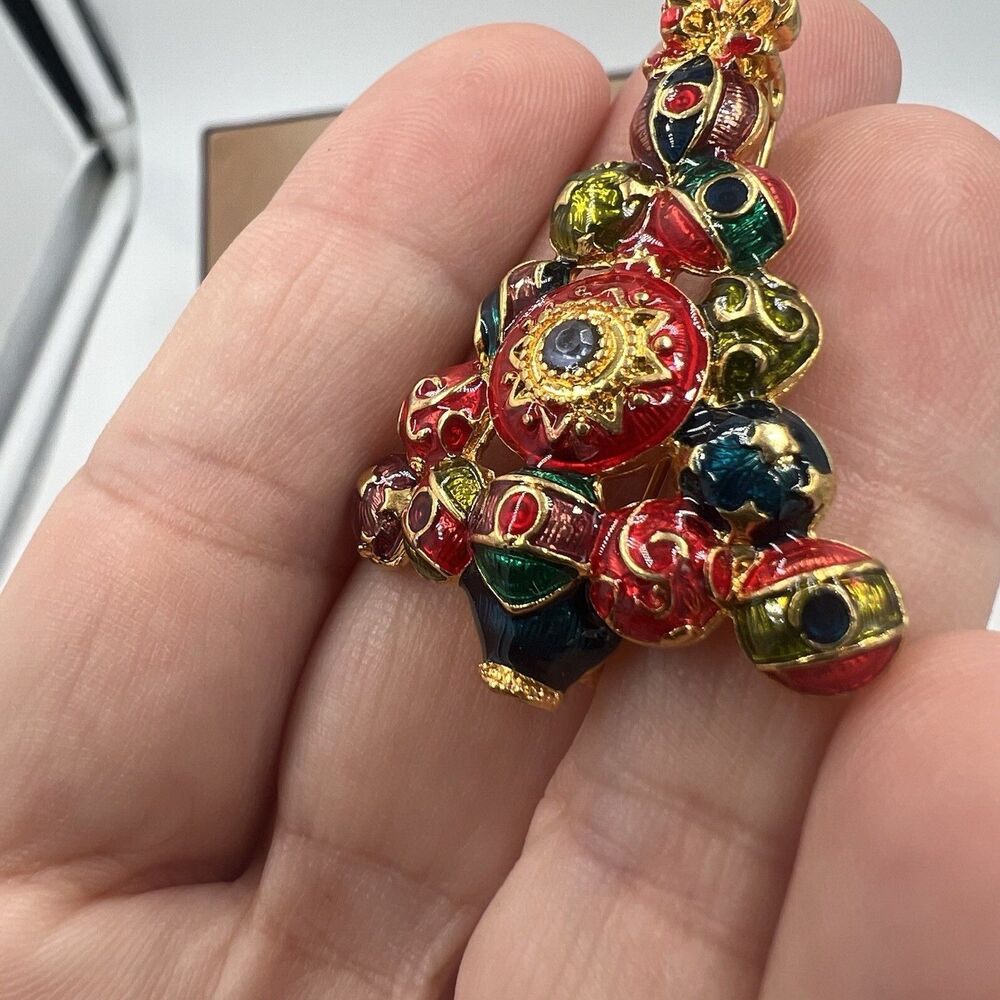 Vintage Christmas Tree Christopher Radko Enamel Rhinestone Pin Brooch Signed - Picture 6 of 9